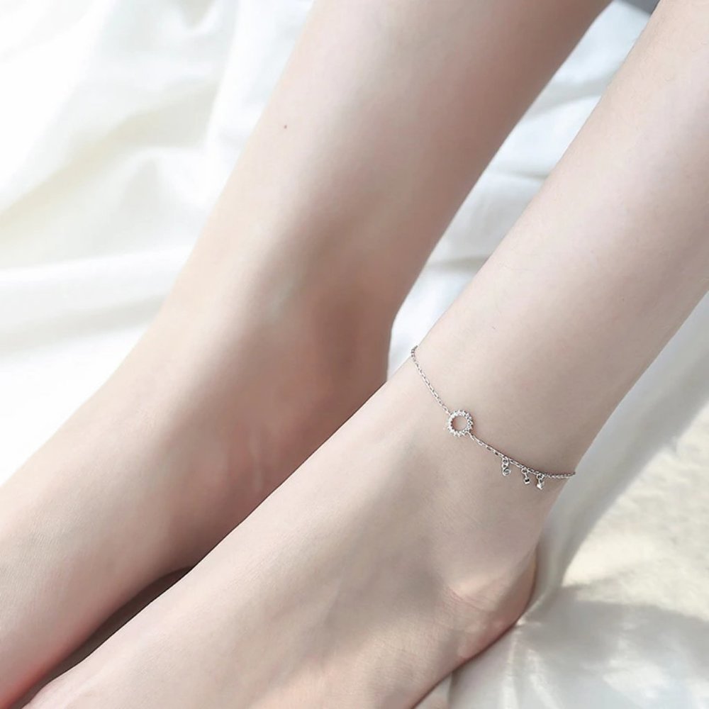 *NEW 925 Sterling Silver Diamond Circle Anklet A - Picture 7 of 11